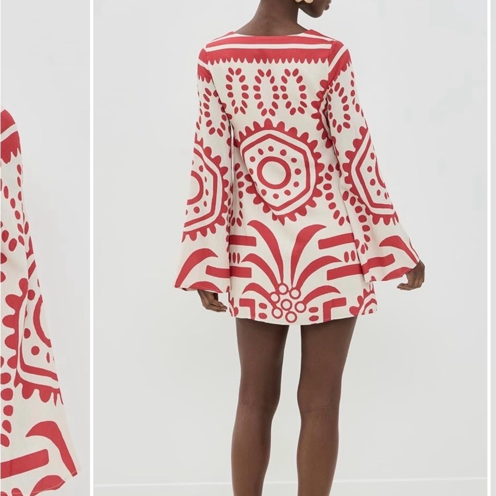 Chic Red And White Patterned Beach Mini Dress - image 2